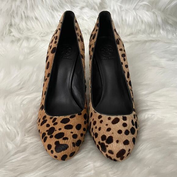 Tory Burch Heels Womens 7.5 Tan Black Leather Animal Print Cheetah‎ Calf Hair - Picture 5 of 14